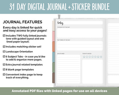31 Day Digital Journal + Sticker Bundle | Flannel Theme