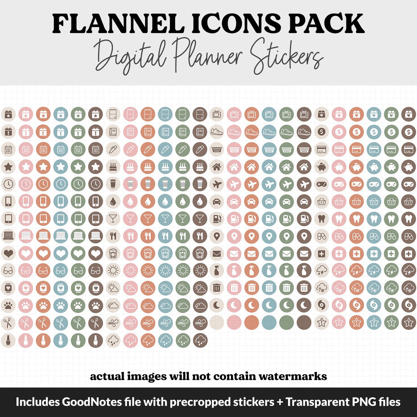 Flannel Icons Digital Planner Stickers | GoodNotes, iPad and Android | Icons, Life, Weather, Everyday