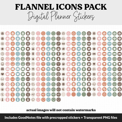 Flannel Icons Digital Planner Stickers | GoodNotes, iPad and Android | Icons, Life, Weather, Everyday