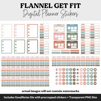 Get Fit Flannel Digital Stickers | GoodNotes & iPad | Fitness, Health, Self-Care, Workout