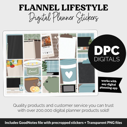 Flannel Lifestyle Add-On Digital Stickers | GoodNotes & iPad | TV, Playlist, Travel, Reading, Work, Groceries