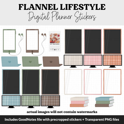 Flannel Lifestyle Add-On Digital Stickers | GoodNotes & iPad | TV, Playlist, Travel, Reading, Work, Groceries