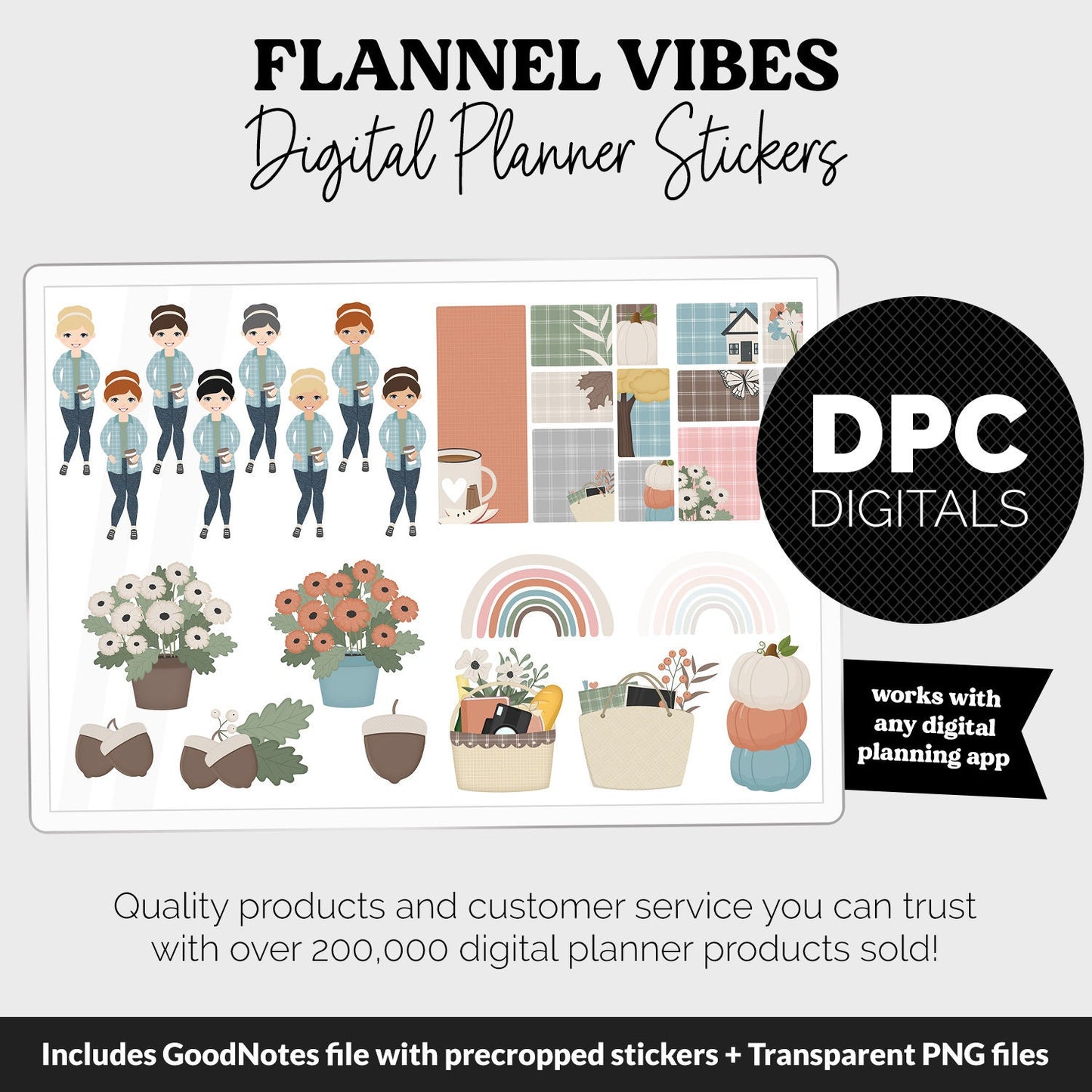 Flannel Vibes Digital Planner Stickers | GoodNotes, iPad and Android | November, Pumpkins, Fall, Planner Girls