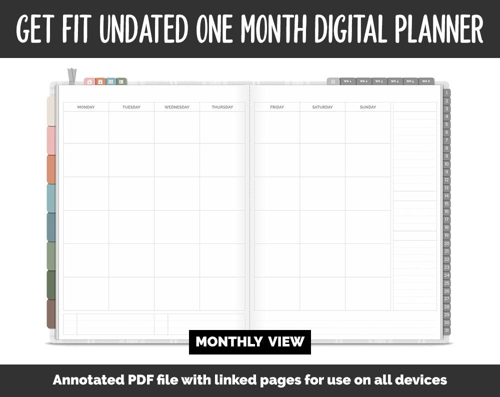 Undated Get Fit One Month Digital Planner | Flannel Theme | GoodNotes, iPad & Android | Fitness, Self-Care, Health, Workout