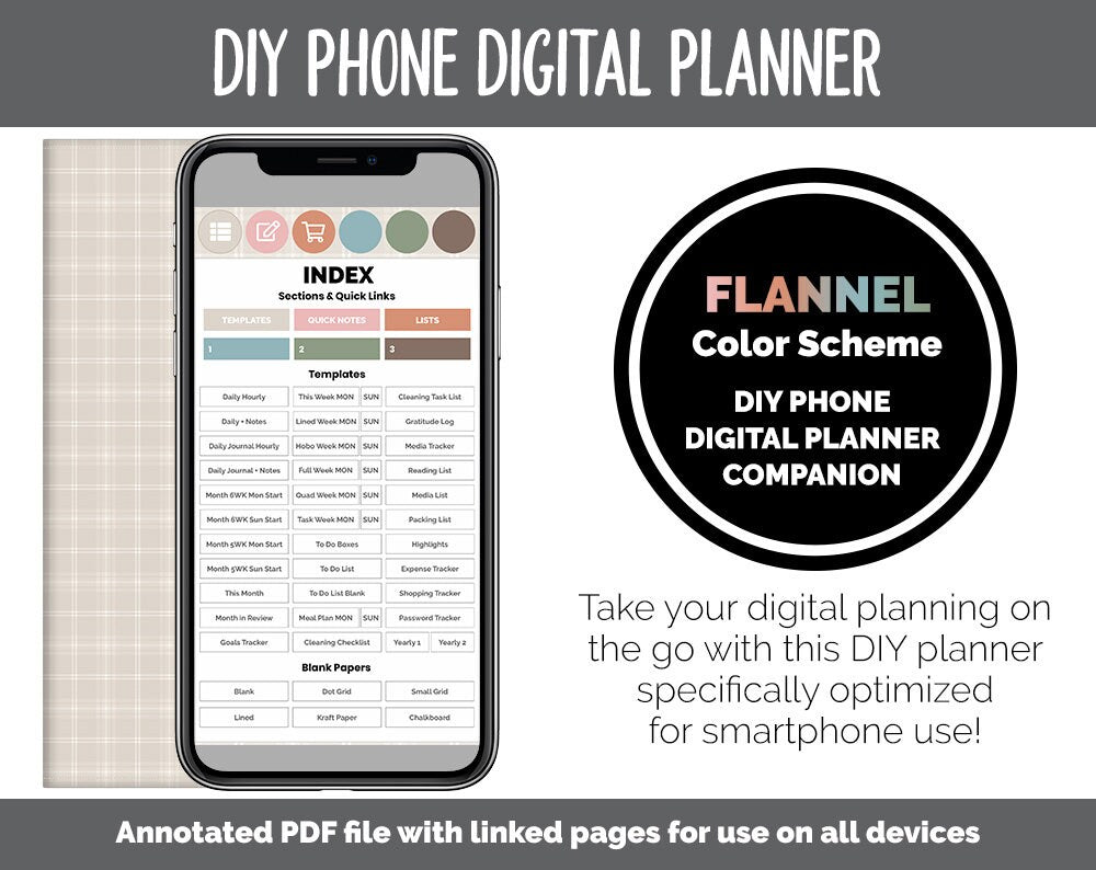 DIY Phone Digital Planner | Flannel Theme | Goodnotes, iPad & Android | Hobonichi, Planner, Notebook