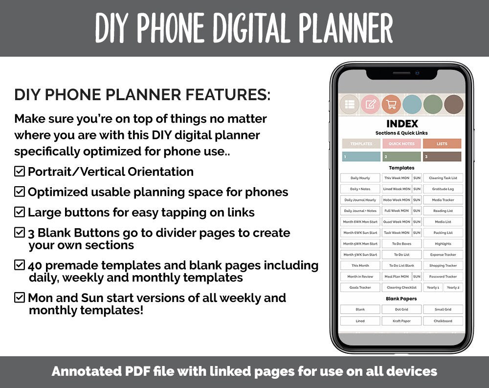 DIY Phone Digital Planner | Flannel Theme | Goodnotes, iPad & Android | Hobonichi, Planner, Notebook