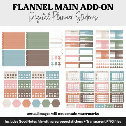 Flannel Add-On Digital Stickers | GoodNotes & iPad | Trackers, Budget, Meal Planning, Health, Habits
