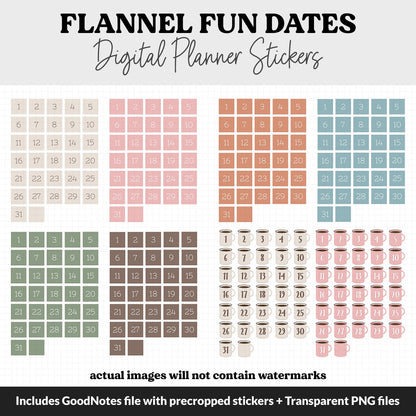 Flannel Fun Calendar Date Digital Stickers | GoodNotes, iPad and Android