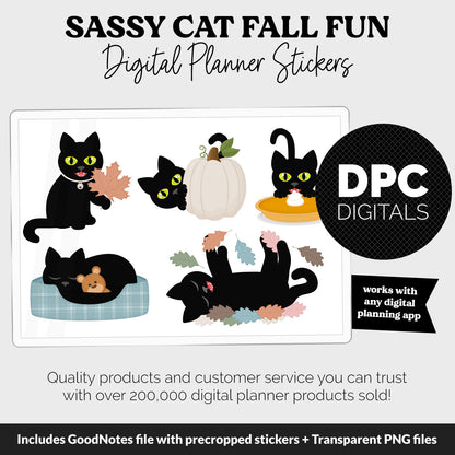 Sassy Cat Fall Fun Digital Stickers | GoodNotes, iPad and Android | Household, Chores, Funny, Feline, Adulting