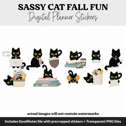 Sassy Cat Fall Fun Digital Stickers | GoodNotes, iPad and Android | Household, Chores, Funny, Feline, Adulting
