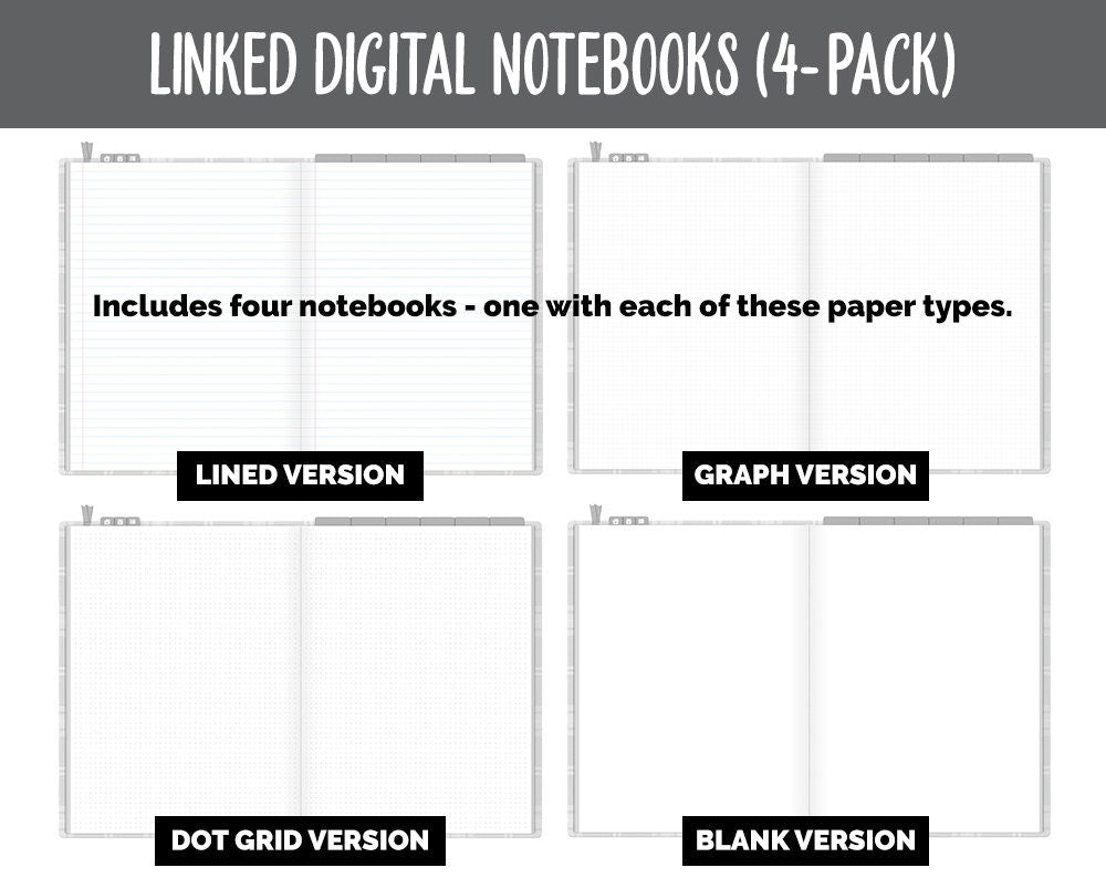 Linked Digital Notebooks 4- Pack | Gray Flannel Theme | GoodNotes, iPad & Android