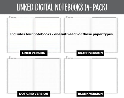 Linked Digital Notebooks 4- Pack | Gray Flannel Theme | GoodNotes, iPad & Android