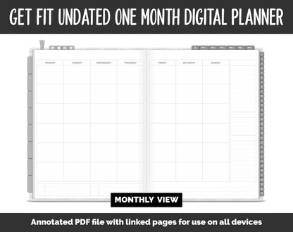 Undated Get Fit One Month Digital Planner | Gray Flannel Theme | GoodNotes, iPad & Android | Fitness, Self-Care, Health, Workout
