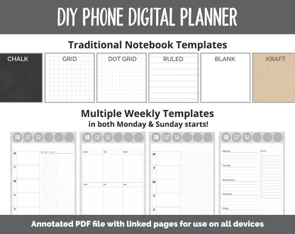 DIY Phone Digital Planner | Gray Flannel Theme | Goodnotes, iPad & Android | Hobonichi, Planner, Notebook