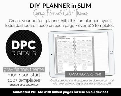 DIY Slim Digital Planner | Gray Flannel Theme | GoodNotes, iPad & Android