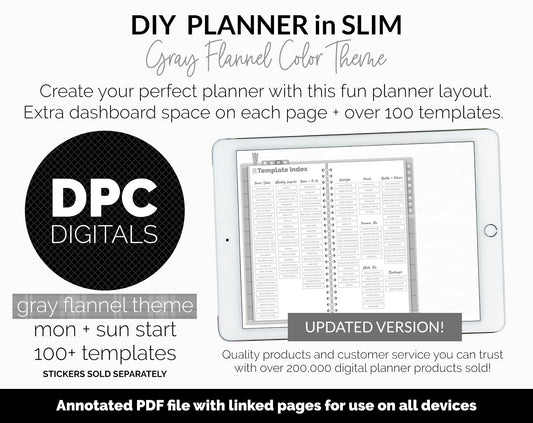 DIY Slim Digital Planner | Gray Flannel Theme | GoodNotes, iPad & Android