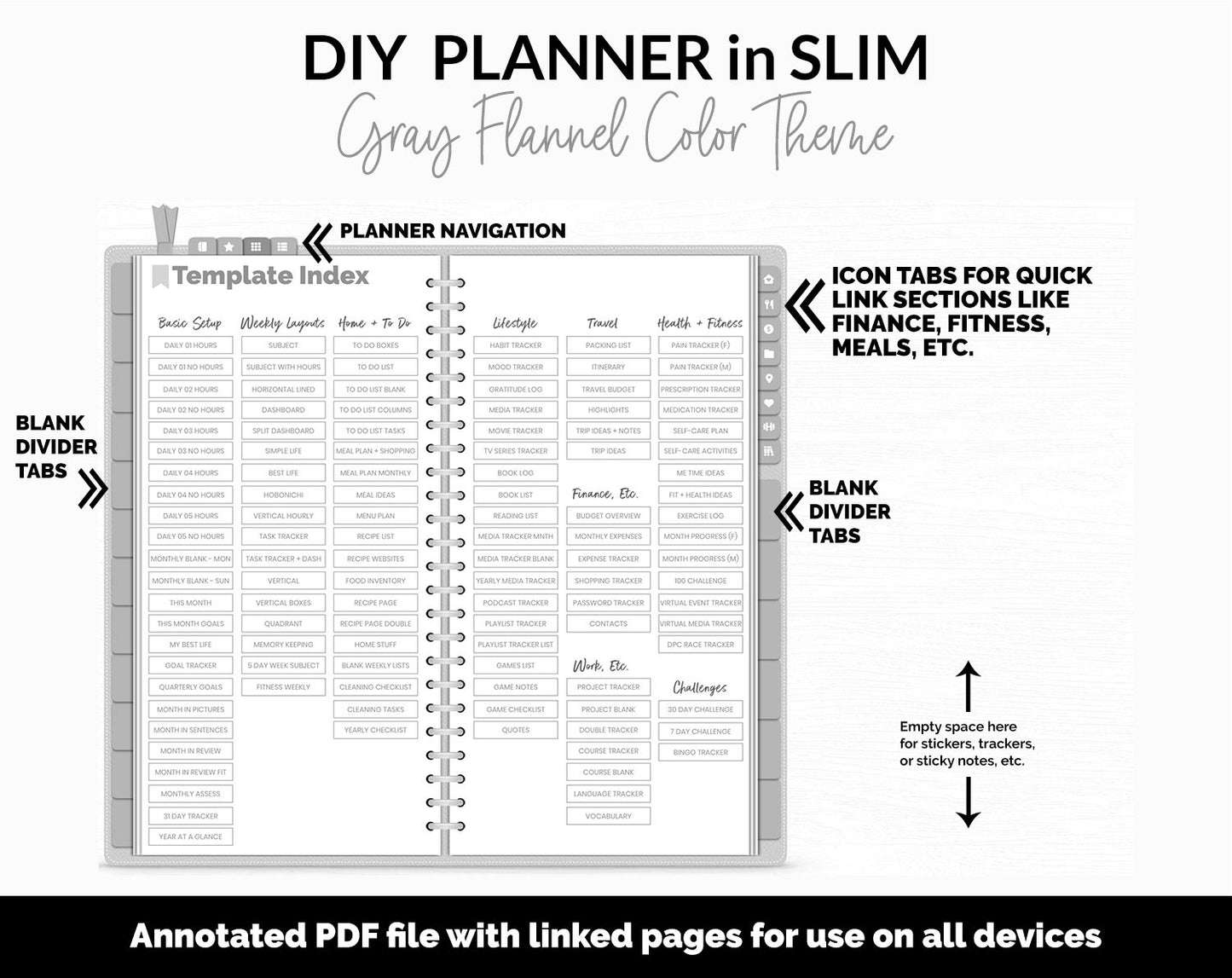 DIY Slim Digital Planner | Gray Flannel Theme | GoodNotes, iPad & Android