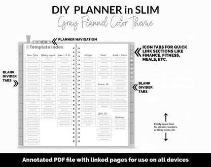 DIY Slim Digital Planner | Gray Flannel Theme | GoodNotes, iPad & Android