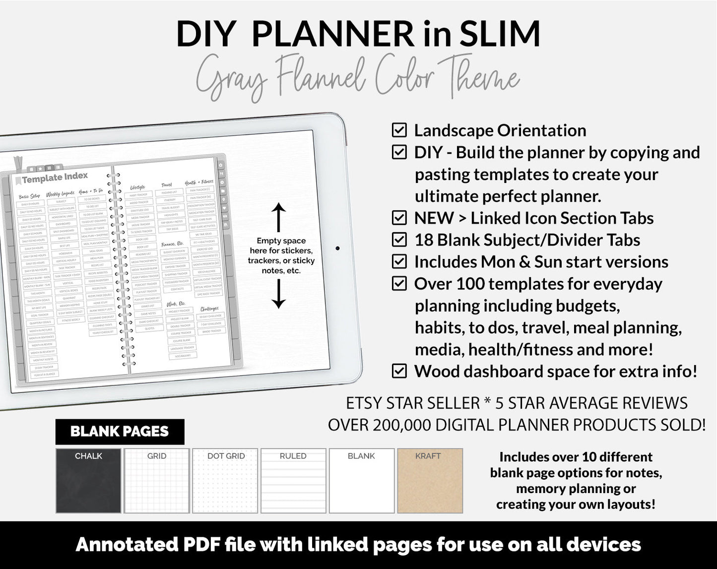 DIY Slim Digital Planner | Gray Flannel Theme | GoodNotes, iPad & Android