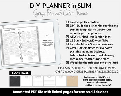 DIY Slim Digital Planner | Gray Flannel Theme | GoodNotes, iPad & Android