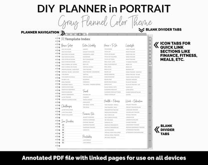 DIY Portrait Digital Planner | Gray Flannel Theme | Goodnotes, iPad & Android