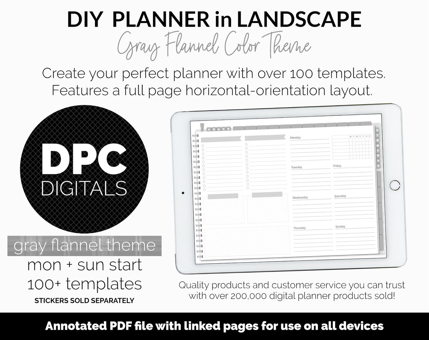 DIY Landscape Digital Planner | Gray Flannel Theme | Goodnotes, iPad & Android | Notebook