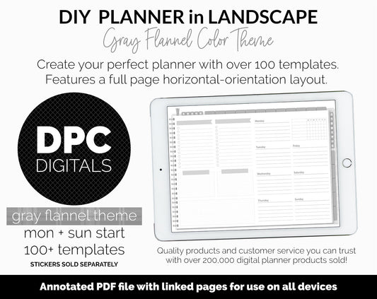 DIY Landscape Digital Planner | Gray Flannel Theme | Goodnotes, iPad & Android | Notebook