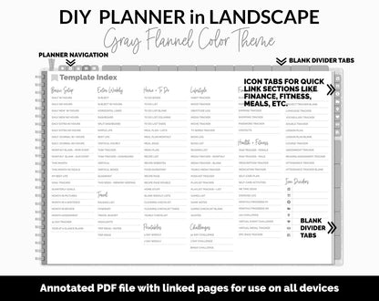 DIY Landscape Digital Planner | Gray Flannel Theme | Goodnotes, iPad & Android | Notebook