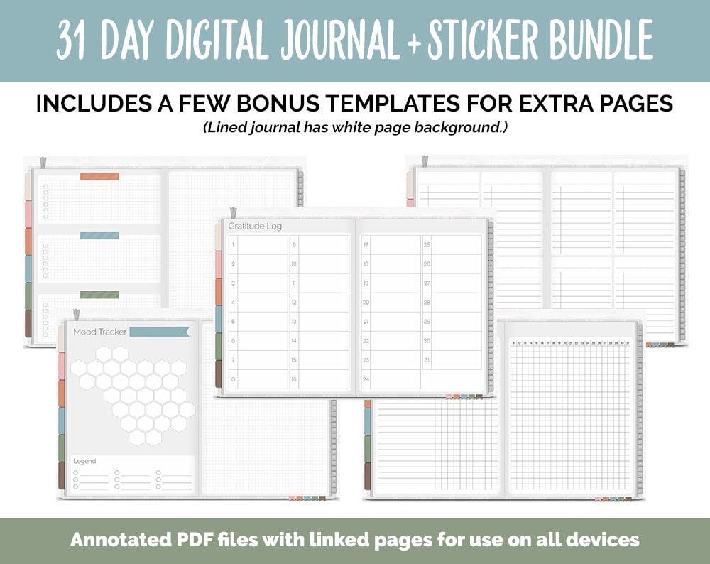 31 Day Digital Journal + Sticker Bundle | Flannel Theme