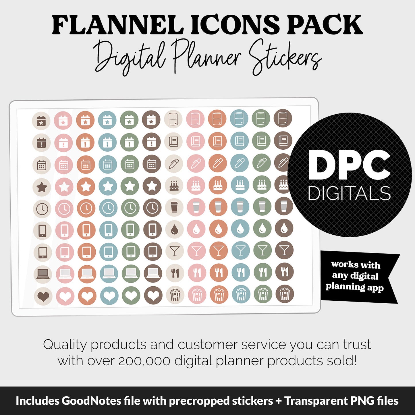 Flannel Icons Digital Planner Stickers | GoodNotes, iPad and Android | Icons, Life, Weather, Everyday
