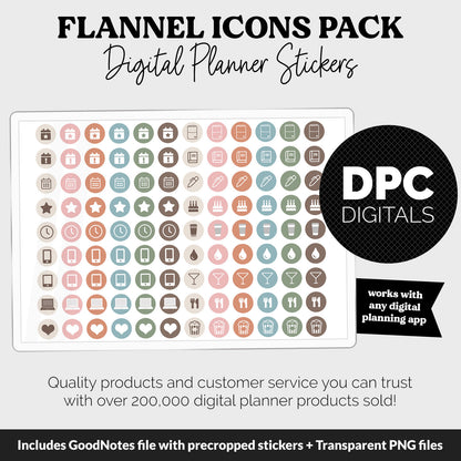 Flannel Icons Digital Planner Stickers | GoodNotes, iPad and Android | Icons, Life, Weather, Everyday