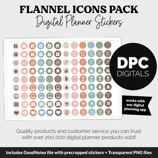 Flannel Icons Digital Planner Stickers | GoodNotes, iPad and Android | Icons, Life, Weather, Everyday