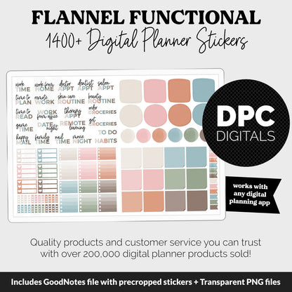Flannel Functional Digital Sticker Set | GoodNotes, iPad & Android | Papers, Sticky Notes, Chores, Work, Adulting, Tasks, Dates