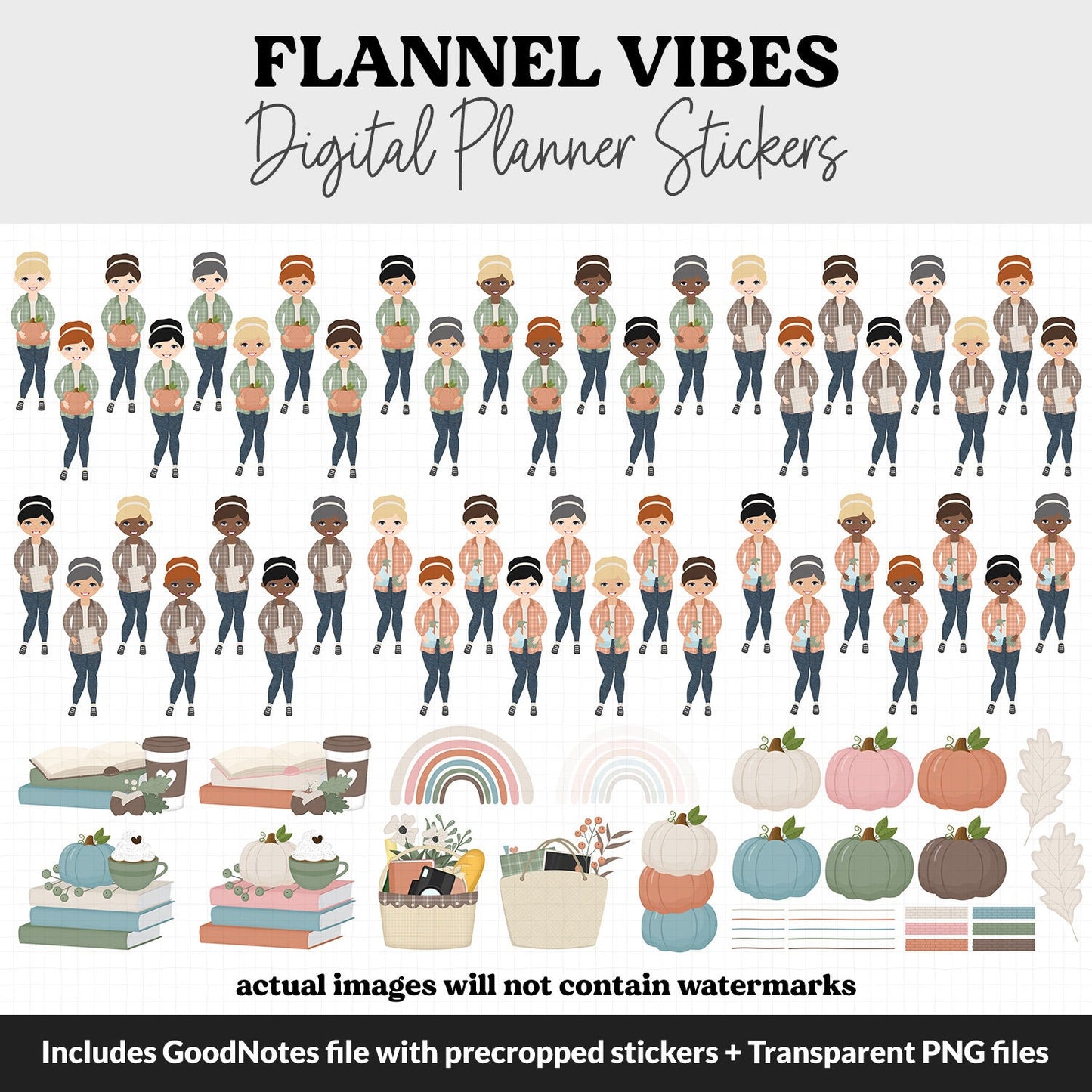 Flannel Vibes Digital Planner Stickers | GoodNotes, iPad and Android | November, Pumpkins, Fall, Planner Girls