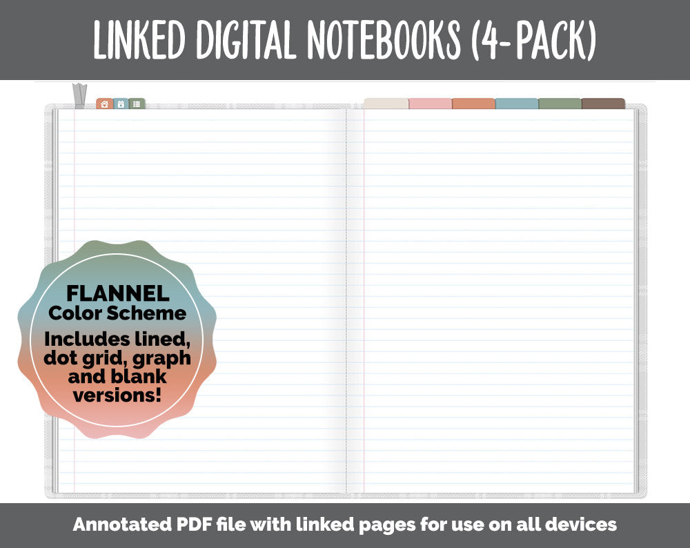 Linked Digital Notebooks 4- Pack | Flannel Theme | GoodNotes, iPad & Android