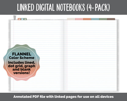 Linked Digital Notebooks 4- Pack | Flannel Theme | GoodNotes, iPad & Android