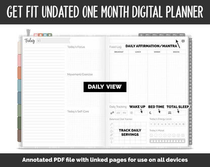 Undated Get Fit One Month Digital Planner | Flannel Theme | GoodNotes, iPad & Android | Fitness, Self-Care, Health, Workout