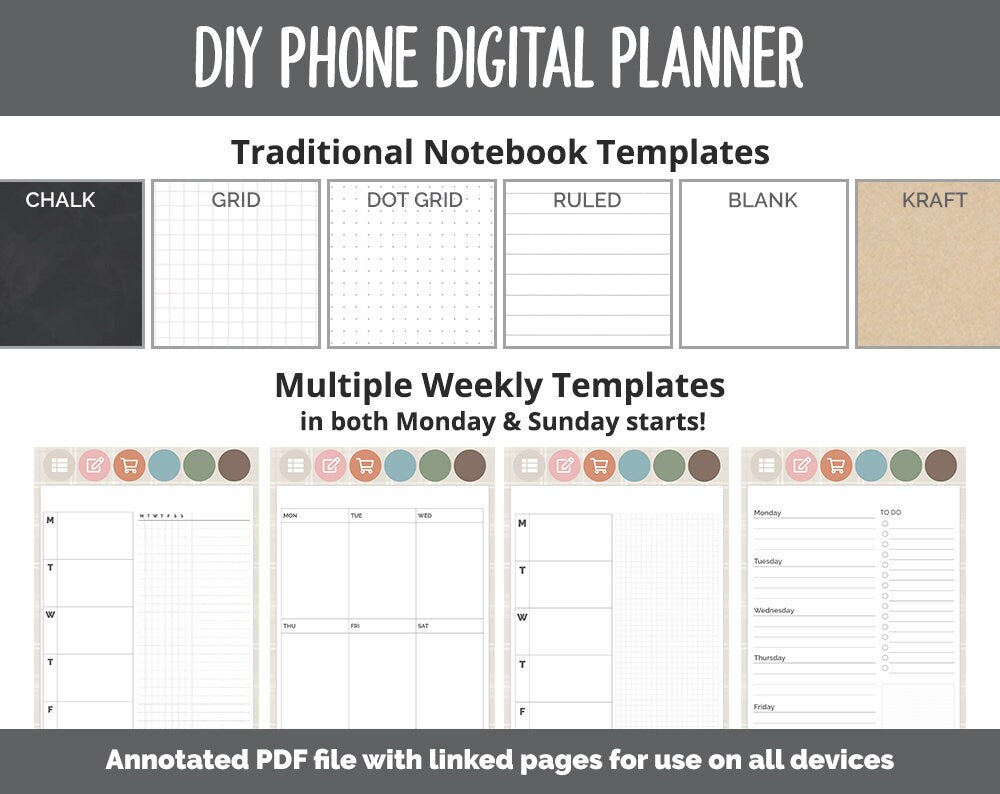 DIY Phone Digital Planner | Flannel Theme | Goodnotes, iPad & Android | Hobonichi, Planner, Notebook