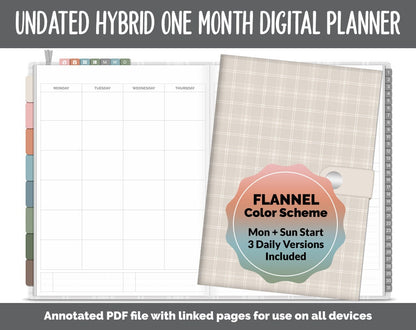 Undated Hybrid One Month Digital Planner | Flannel Theme | GoodNotes, iPad & Android