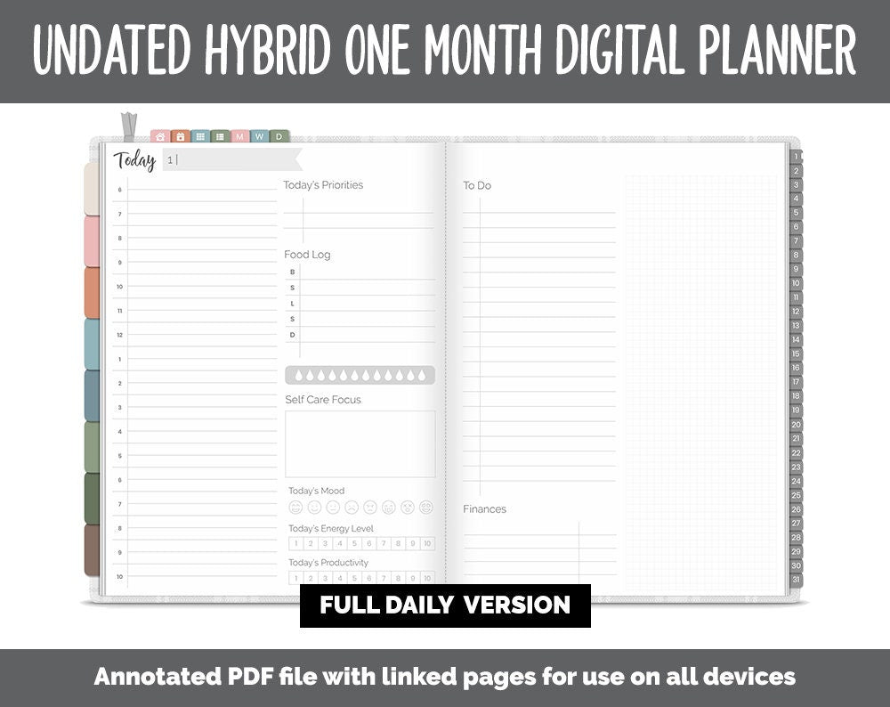 Undated Hybrid One Month Digital Planner | Flannel Theme | GoodNotes, iPad & Android