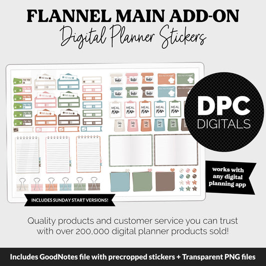 Flannel Add-On Digital Stickers | GoodNotes & iPad | Trackers, Budget, Meal Planning, Health, Habits