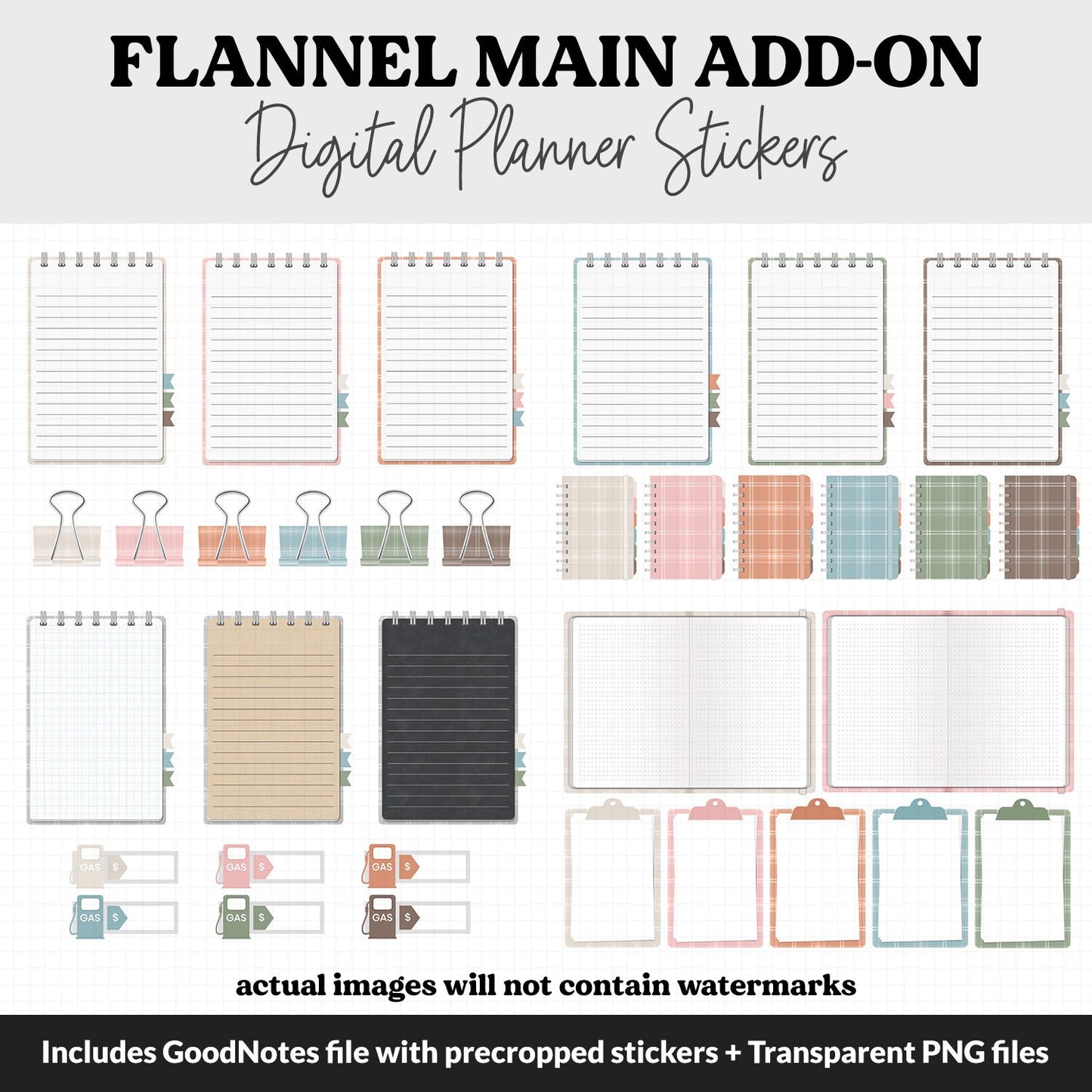 Flannel Add-On Digital Stickers | GoodNotes & iPad | Trackers, Budget, Meal Planning, Health, Habits