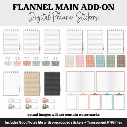 Flannel Add-On Digital Stickers | GoodNotes & iPad | Trackers, Budget, Meal Planning, Health, Habits