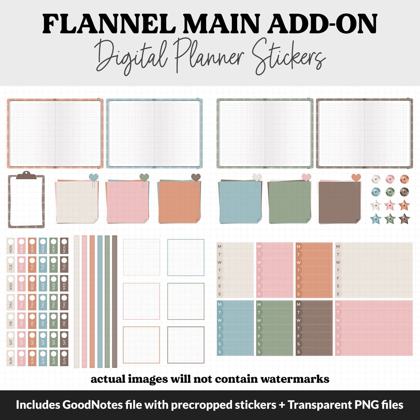 Flannel Add-On Digital Stickers | GoodNotes & iPad | Trackers, Budget, Meal Planning, Health, Habits
