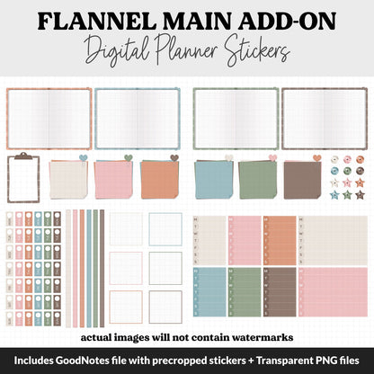 Flannel Add-On Digital Stickers | GoodNotes & iPad | Trackers, Budget, Meal Planning, Health, Habits