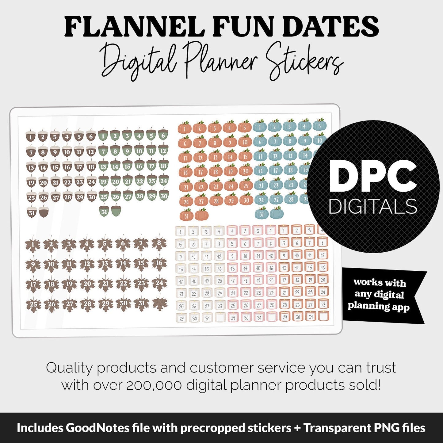 Flannel Fun Calendar Date Digital Stickers | GoodNotes, iPad and Android