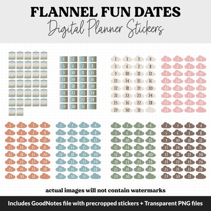 Flannel Fun Calendar Date Digital Stickers | GoodNotes, iPad and Android