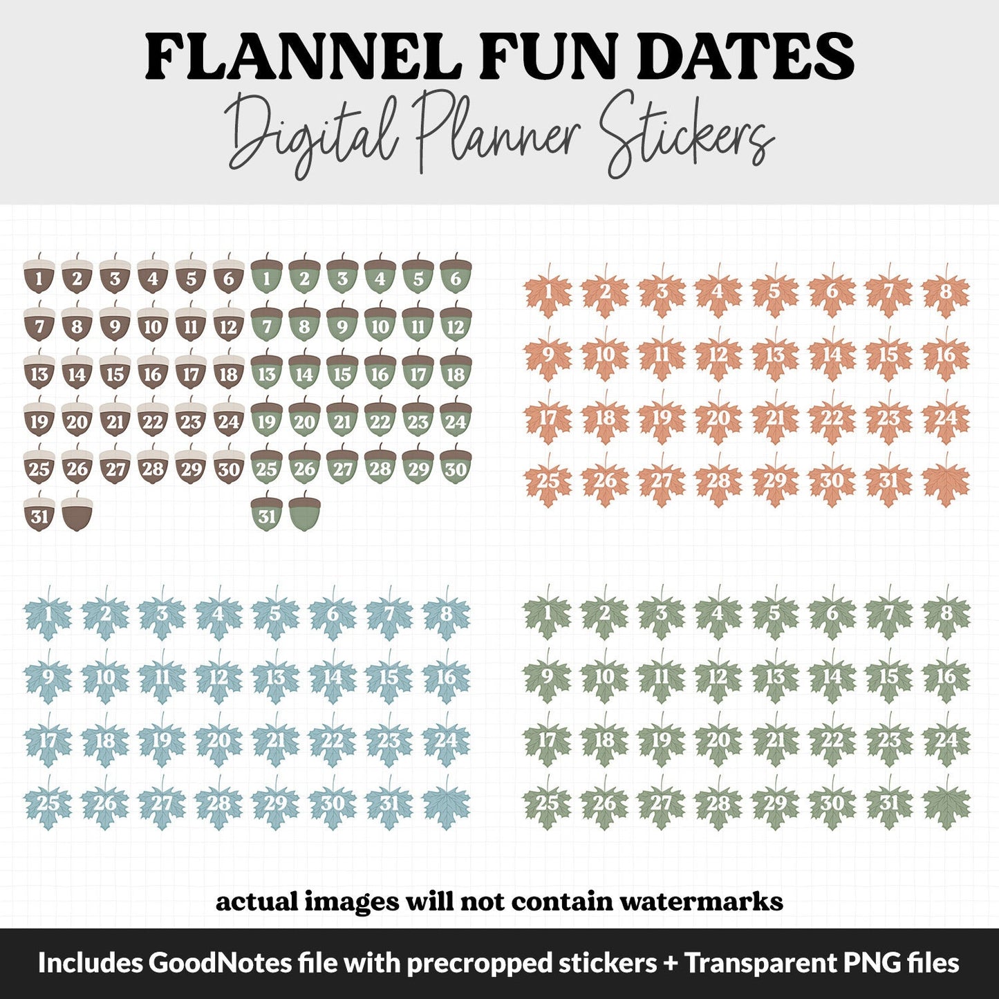 Flannel Fun Calendar Date Digital Stickers | GoodNotes, iPad and Android
