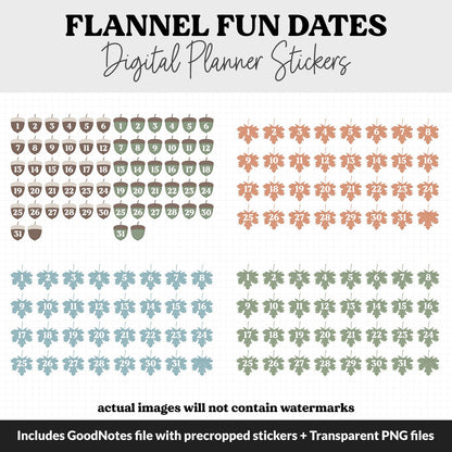 Flannel Fun Calendar Date Digital Stickers | GoodNotes, iPad and Android