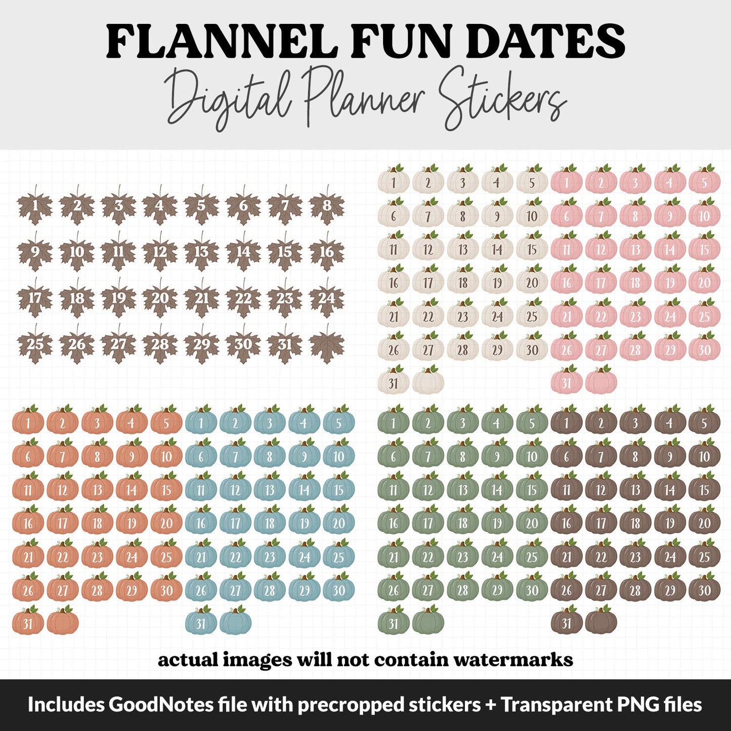 Flannel Fun Calendar Date Digital Stickers | GoodNotes, iPad and Android